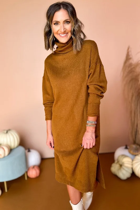 Halter Neck Women Dress to Show Off the Shoulders and NecklineBrown Turtleneck Sweater Midi Dress