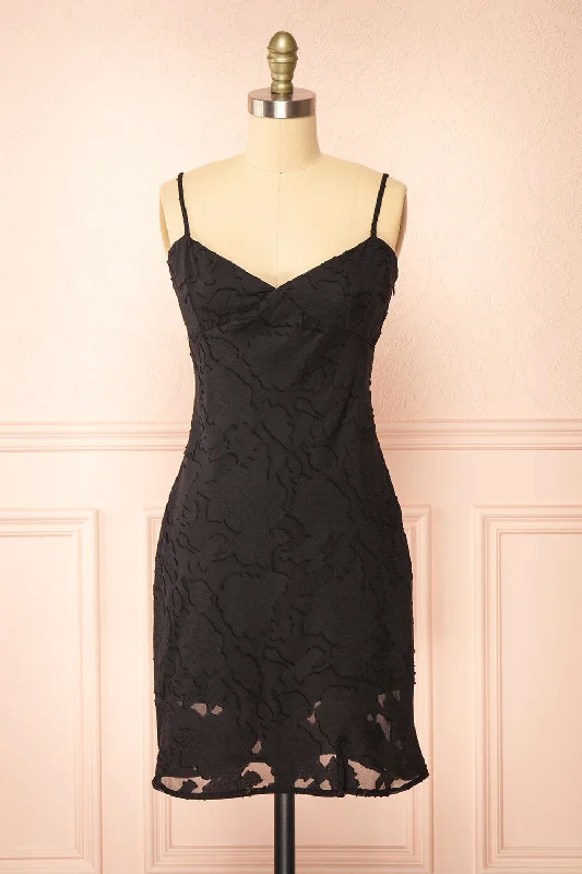 Lace - Embellished Women Dress for an Elegant and Sophisticated AppearanceEliane Black | Monochrome Short Dress w/ Floral Motif