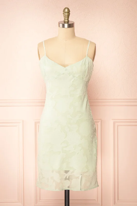 Sheath Women Dress with a Tailored Fit for a Professional LookEliane Mint | Monochrome Short Dress w/ Floral Motif