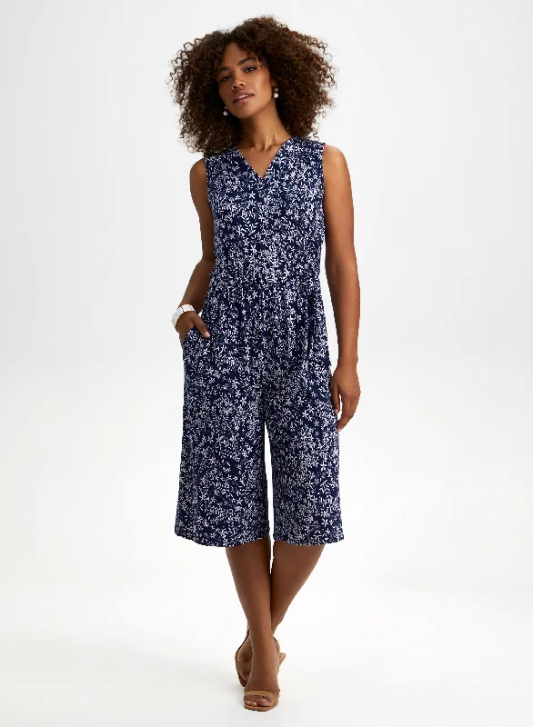 Plus Size Women Dress with a Flattering A - Line Cut for Comfort and StyleFloral Print Cropped Jumpsuit