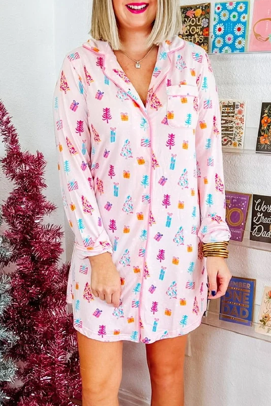 Mini Women Dress with a Short Hem for a Young and Trendy StyleChristmas Tree Pajama Shirt Dress