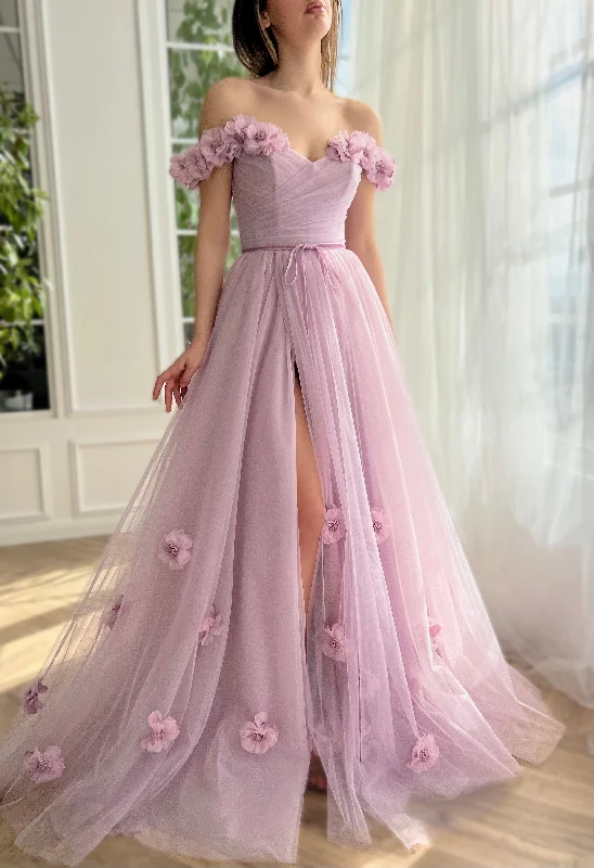 Lace - Embellished Women Dress for an Elegant and Sophisticated AppearancePrimrose-Lilac Floral Gown