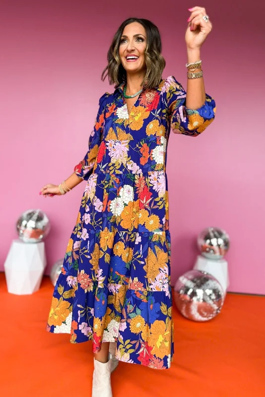 Wrap - Style Women Dress with Adjustable Fit for All Body TypesSSYS The Emery Midi Dress In Navy Floral Print