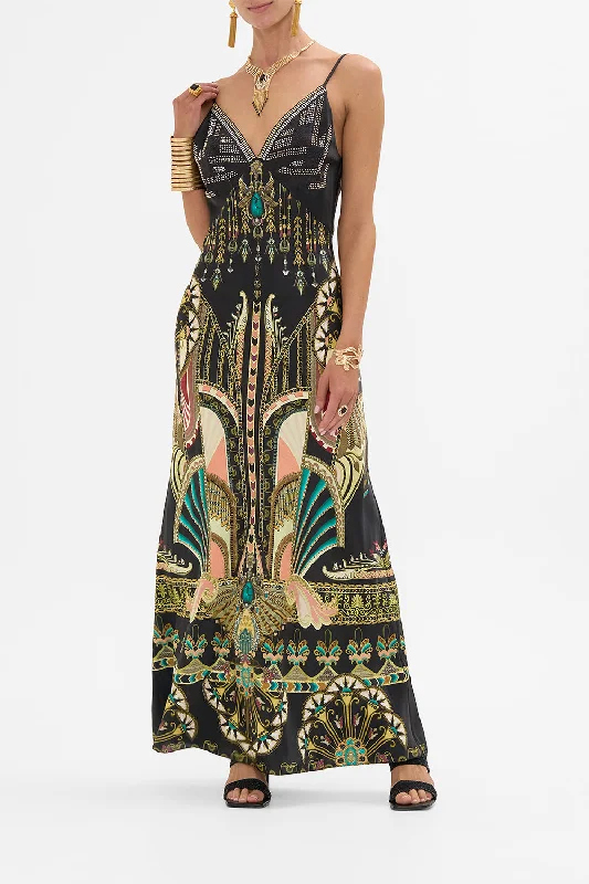 Pleated Women Dress with a Timeless and Elegant TextureV NECK FULL LENGTH BIAS SLIP DRESS THEY CALLED HER NEFERTARI