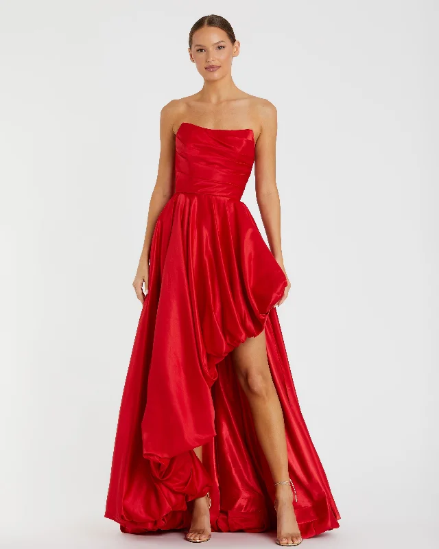 Lace - Embellished Women Dress for an Elegant and Sophisticated AppearanceRed Strapless Ruched High Low Gown