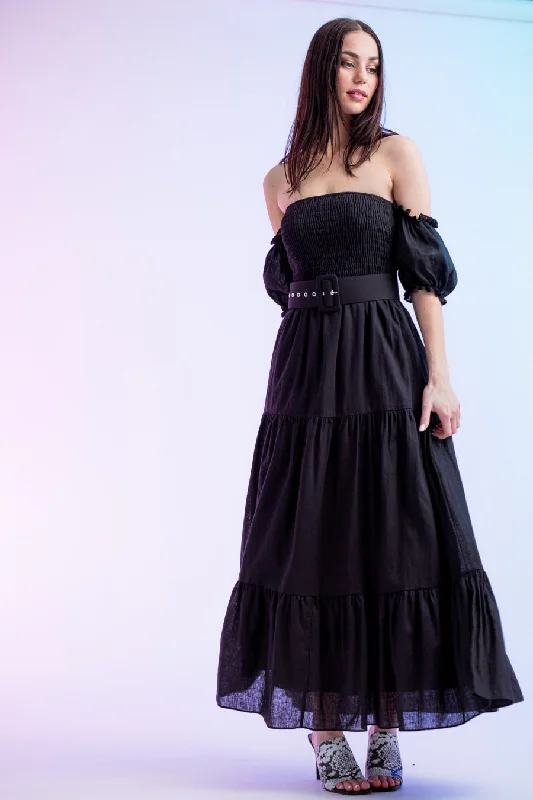 Empire Waist Women Dress to Accentuate the Bust and Conceal the WaistAlexander Shirring Bodice Dress Black