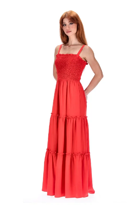 Ruffled Women Dress with Multiple Layers for a Playful and Girly StyleDallas Shirring Maxi Dress Tangerine