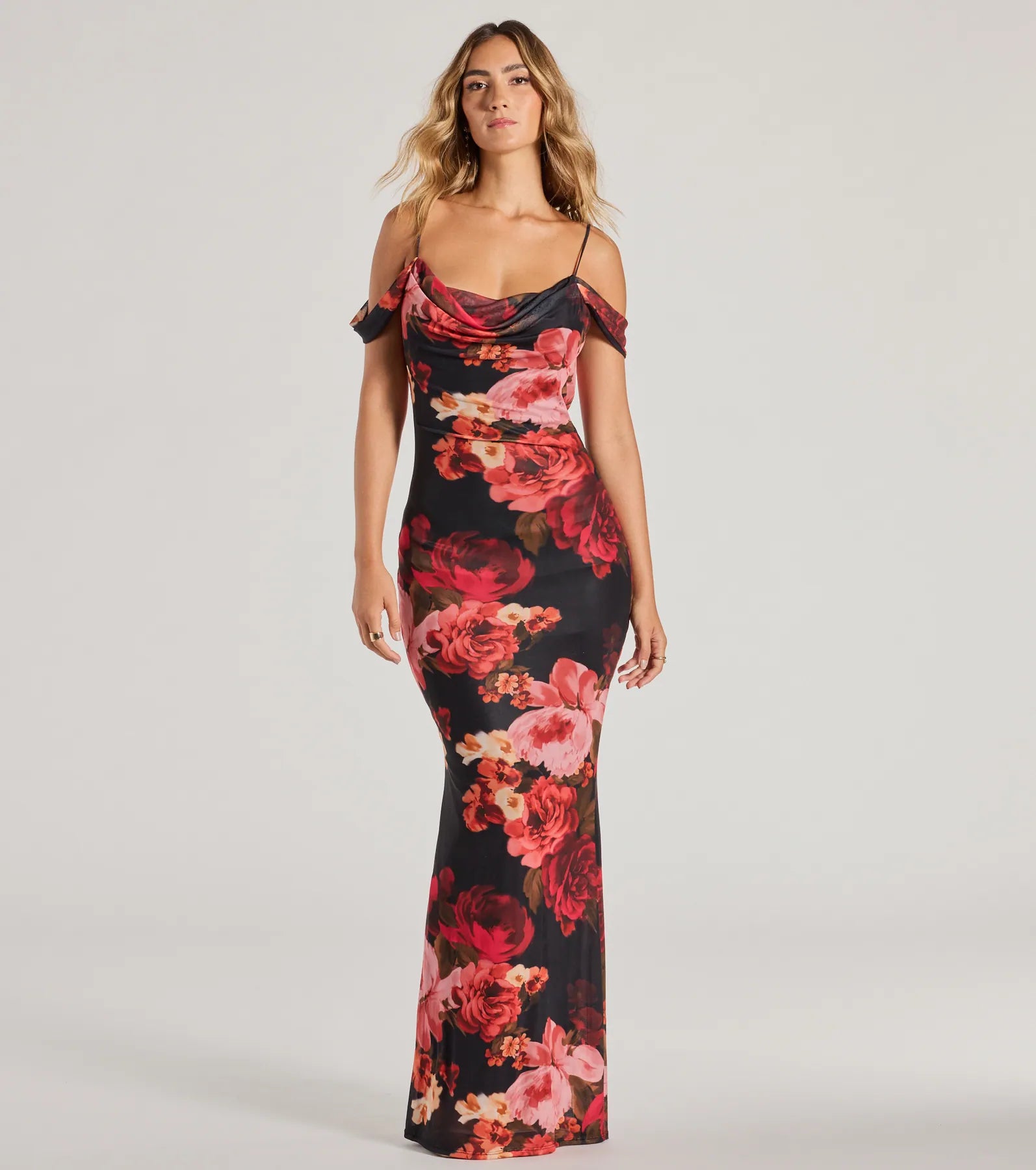 Empire Waist Women Dress to Accentuate the Bust and Conceal the WaistFrancie Cold Shoulder Slim Floral Formal Dress