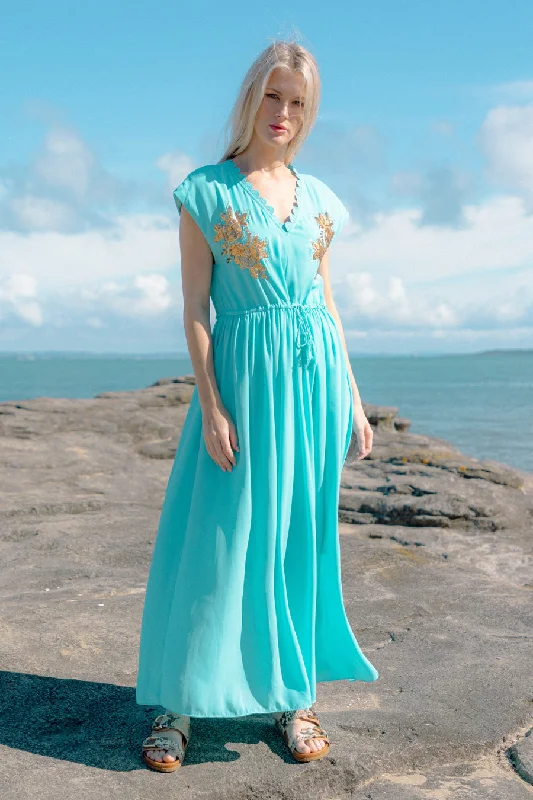 Ball Gown Women Dress with a Full Skirt for a Princess - like LookGia Teal V-Neck Dress