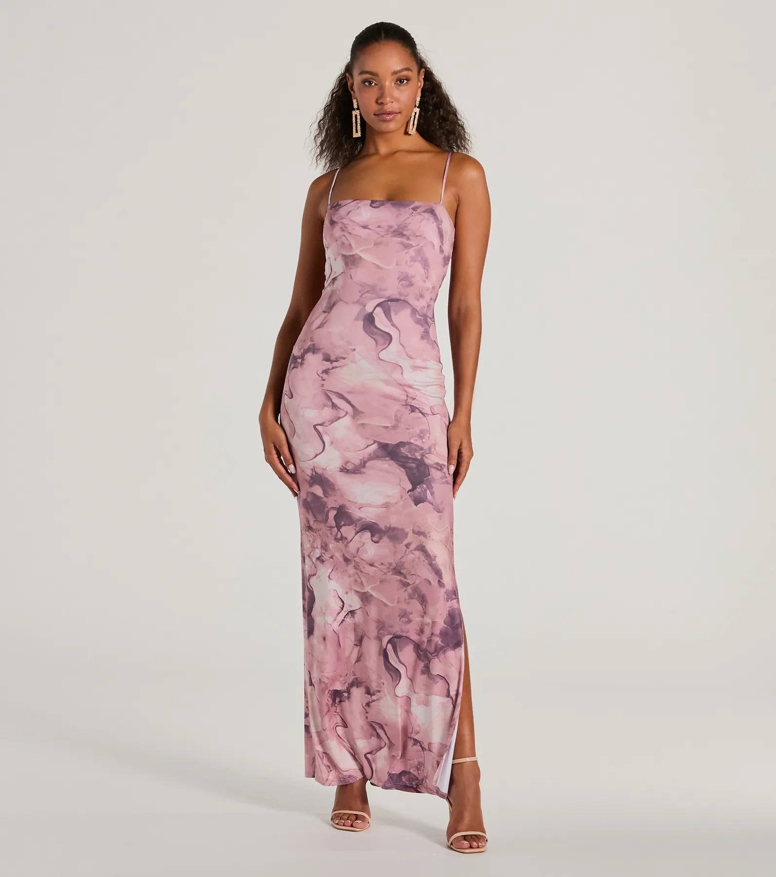 Lace - Embellished Women Dress for an Elegant and Sophisticated AppearanceOutside The Lines Tie Back Slit Marble Maxi Dress