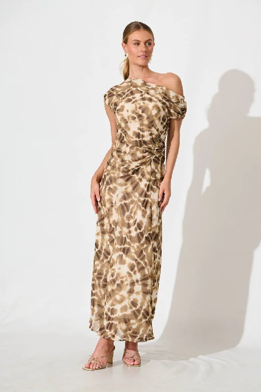 Wrap - Style Women Dress with Adjustable Fit for All Body TypesSamina Maxi Dress in Coffee and Cream Leopard Print Chiffon