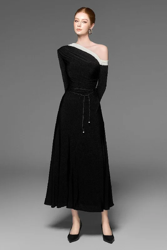 Off - the - Shoulder Women Dress for a Romantic and Feminine LookStella Straight Gathered Spandex Velvet Ankle Length Dress