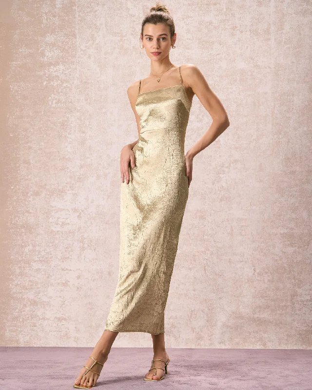 Empire Waist Women Dress to Accentuate the Bust and Conceal the WaistThe Apricot Sleeveless Split Satin Maxi Dress