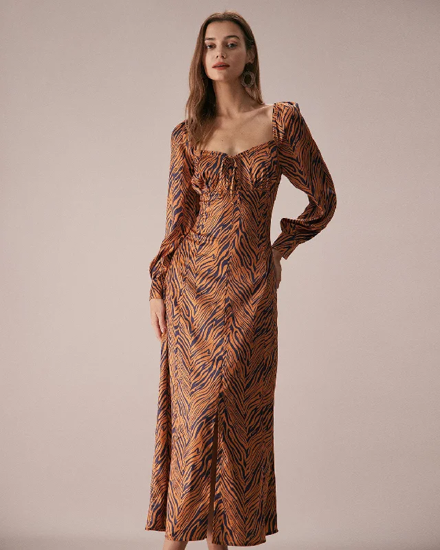 Mermaid - Style Women Dress with a Fitted Silhouette for Special OccasionsThe Brown Sweetheart Neck Zebra Maxi Dress