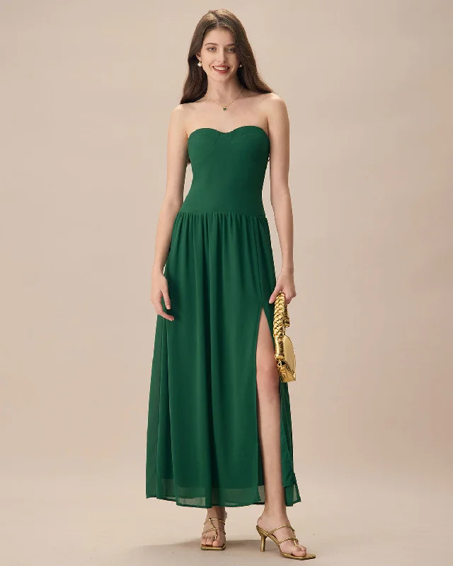 Shift Women Dress with a Simple and Classic Design for Everyday WearThe Green Sweetheart Neck Ruched Maxi Dress