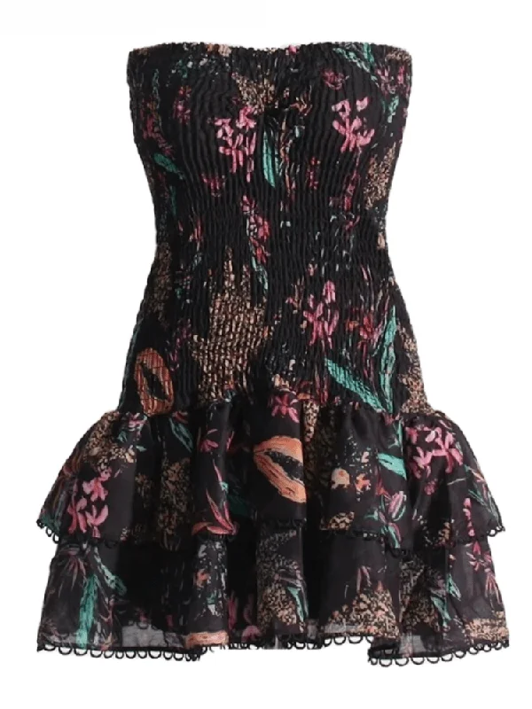 Pleated Women Dress with a Timeless and Elegant TextureCora Strapless Print Mini Dress - Black Floral