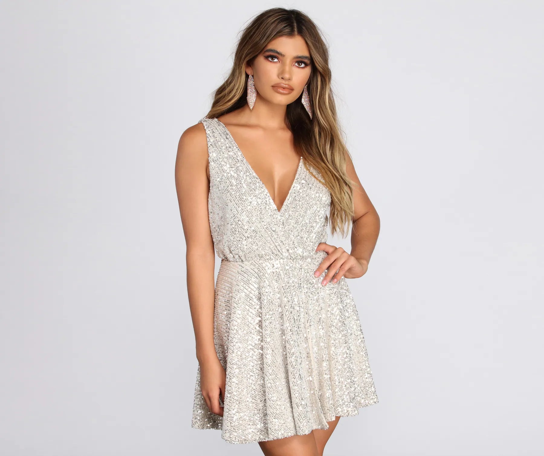 Strapless Women Dress with a Built - in Bra for Comfort and SupportDakota Sequin Wrap Mini Dress