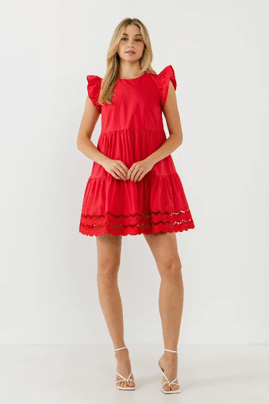 Ruffled Women Dress with Multiple Layers for a Playful and Girly StyleEmbroidery Detail Mini Dress