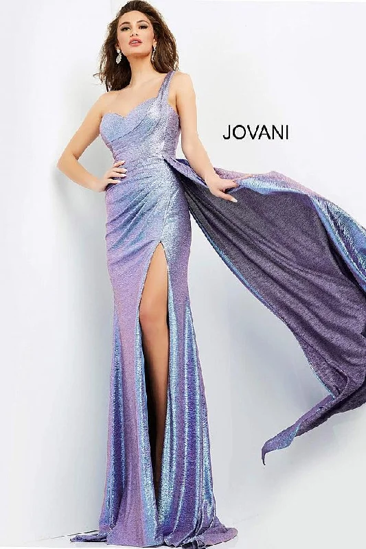 Strapless Women Dress with a Built - in Bra for Comfort and SupportJovani 04013 Metallic Sweetheart Neck Long Prom Dress