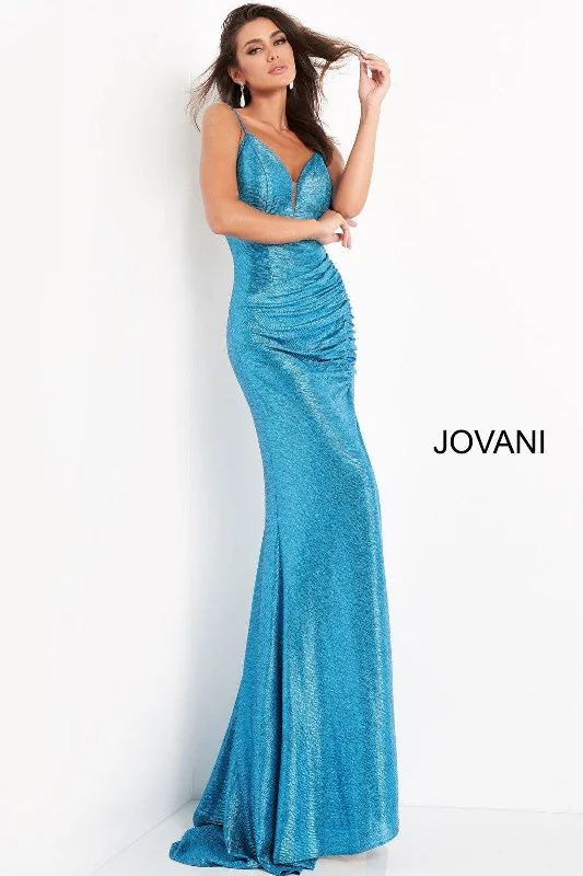 Ruffled Women Dress with Multiple Layers for a Playful and Girly StyleJovani 06368 Ruched Waist Metallic Prom Dress