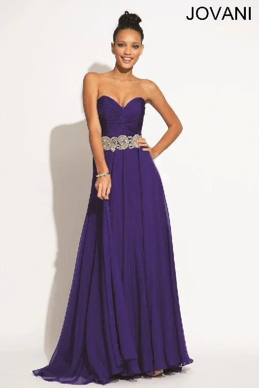 Strapless Women Dress with a Built - in Bra for Comfort and SupportJovani 88238 Strapless Elegant Long Chiffon Prom Dress