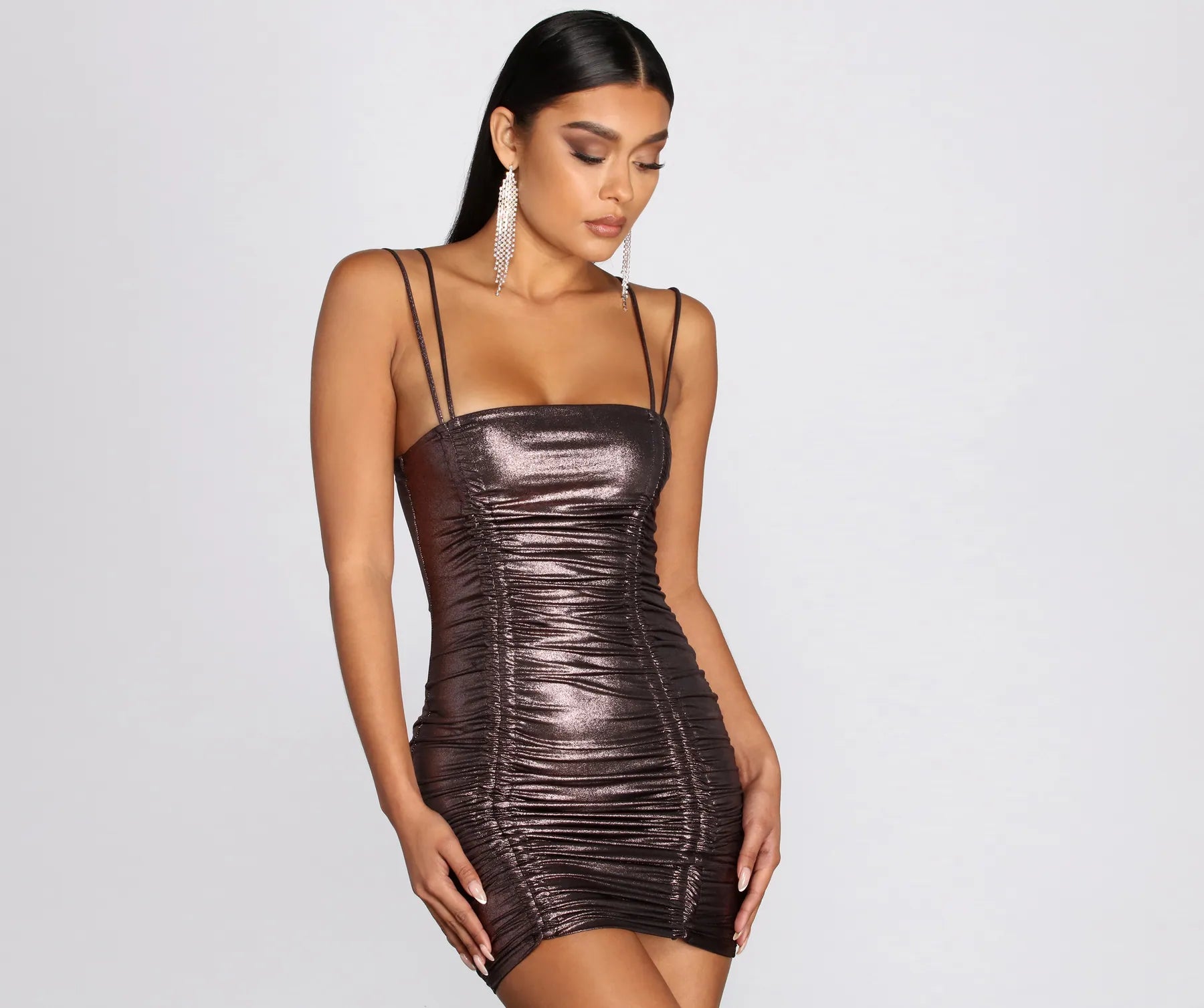 Shift Women Dress with a Simple and Classic Design for Everyday WearMetallic Magic Ruched Mini Dress