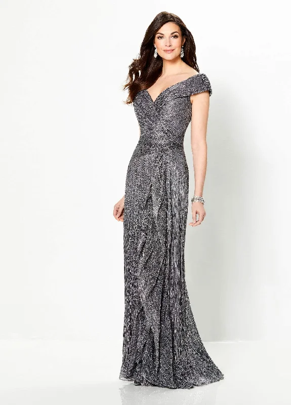 Halter Neck Women Dress to Show Off the Shoulders and NecklineMontage by Mon Cheri - 219975 Portrait V-Neck Cascading Ruffled Gown