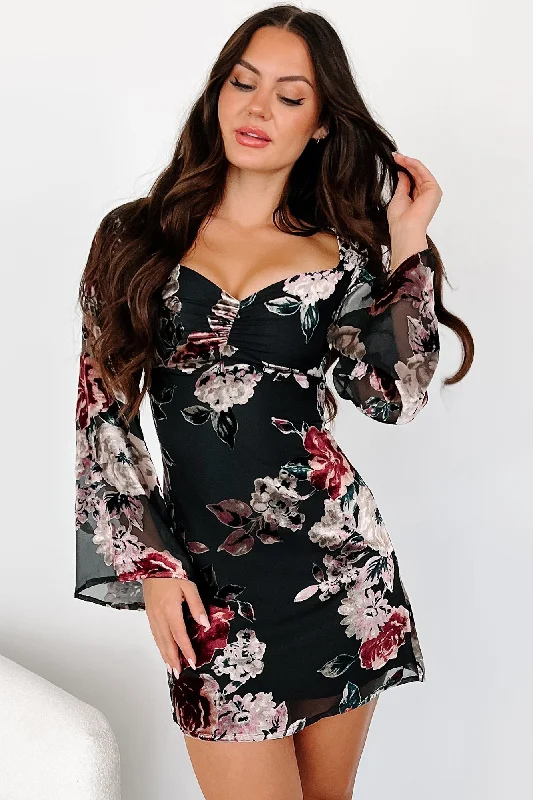 Sheath Women Dress with a Tailored Fit for a Professional LookPowered By Whimsy Velvet Floral Mini Dress (Black Multi)