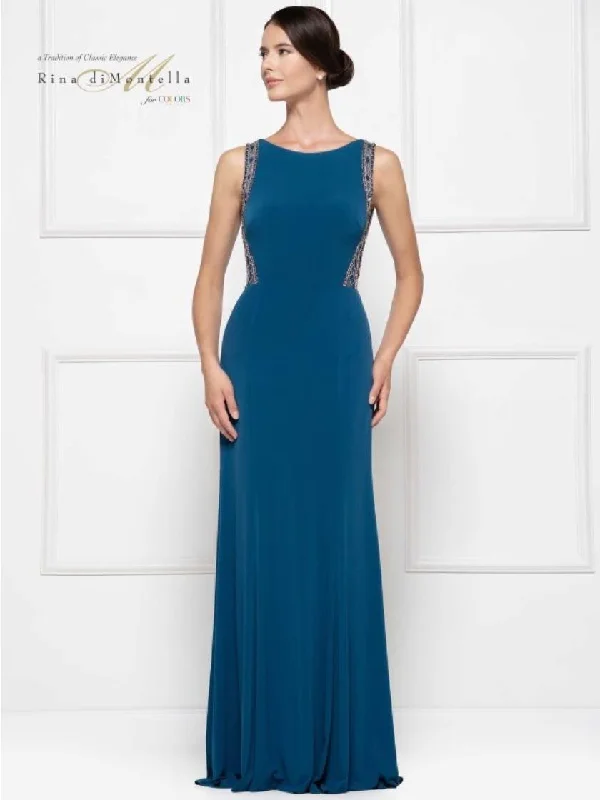 Empire Waist Women Dress to Accentuate the Bust and Conceal the WaistRina di Montella Formal Sleeveless Long Dress 2609