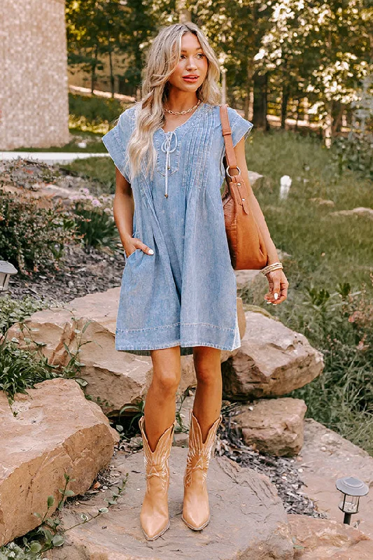 Backless Women Dress for a Sexy and Alluring Look at Evening EventsSmall Town Cafe Chambray Mini Dress