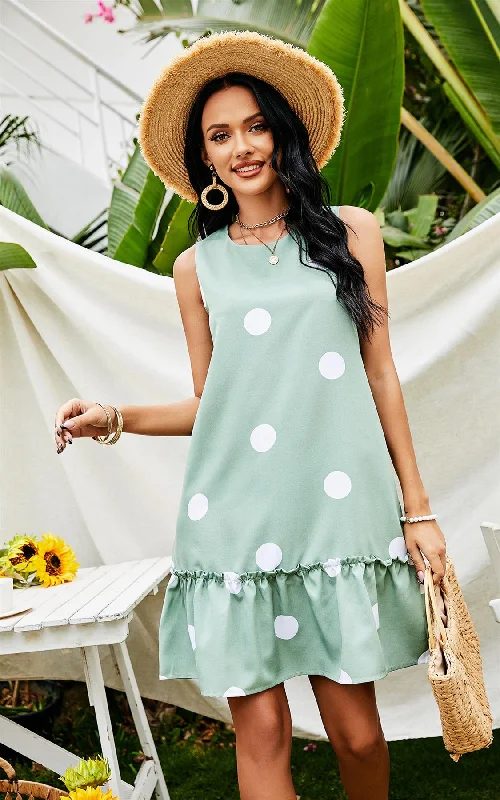 Off - the - Shoulder Women Dress for a Romantic and Feminine LookWeißes Minikleid mit Polka-Print und Rüschen in Mintgrün