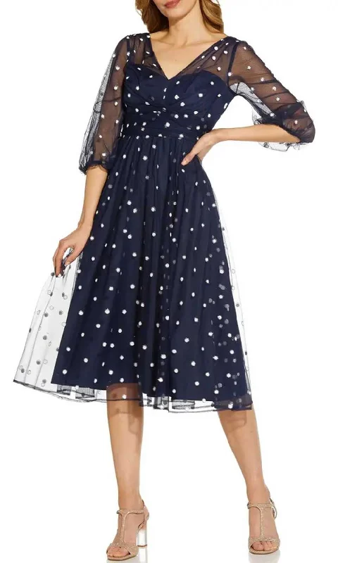 Strapless Women Dress with a Built - in Bra for Comfort and SupportAdrianna Papell AP1E208991 - Tea Length Polkadot Dress