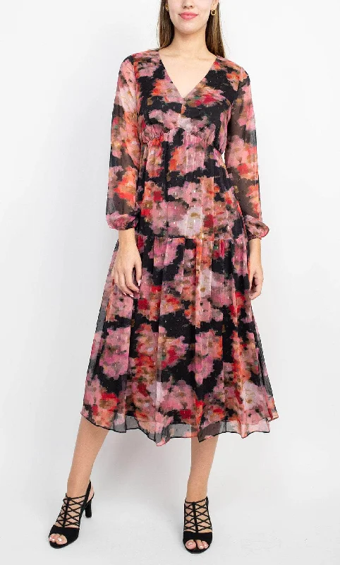 Halter Neck Women Dress to Show Off the Shoulders and NecklineAdrianna Papell AP1E209660 - Tea Length Floral Chiffon Dress