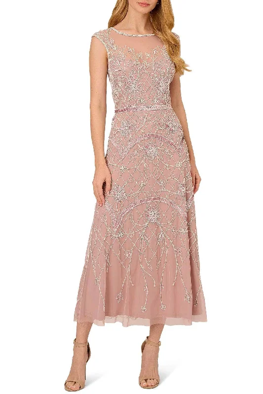 Sleeveless Women Dress in Bright Colors for Summer PartiesAdrianna Papell AP1E210426 P - Beaded Illusion Bateau Dress