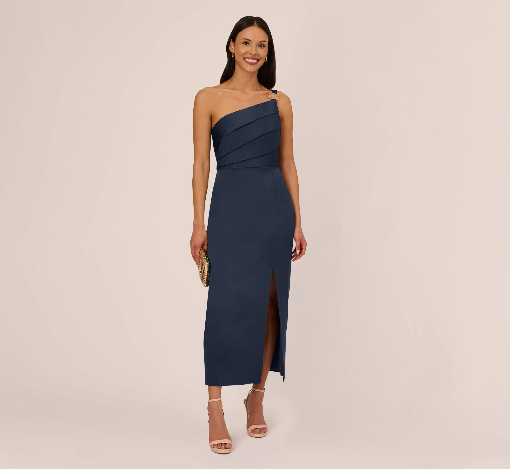 Mermaid - Style Women Dress with a Fitted Silhouette for Special OccasionsAdrianna Papell AP1E210669 - Pleated One Shoulder Dress