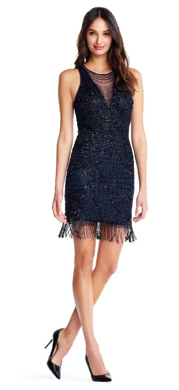 Ruffled Women Dress with Multiple Layers for a Playful and Girly StyleAidan Mattox - MD1E202820 Illusion Neck Lattice Fringe Beaded Dress