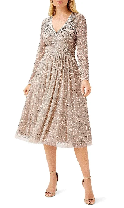 Lace - Embellished Women Dress for an Elegant and Sophisticated AppearanceAidan Mattox MD1E207535 - Beaded Tea-Length A-Line Dress