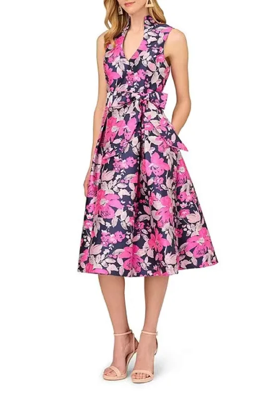 Halter Neck Women Dress to Show Off the Shoulders and NecklineAidan Mattox MD1E208159 - Floral Print Collared V-Neck Evening Dress