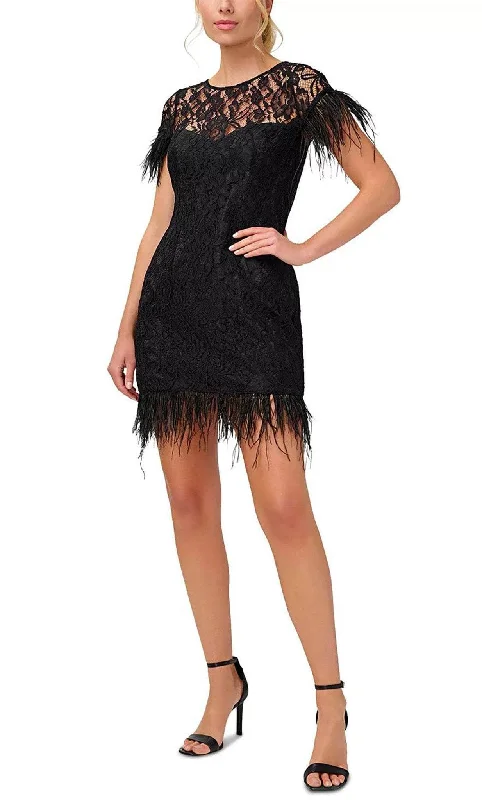 Pleated Women Dress with a Timeless and Elegant TextureAidan Mattox MN1E207483 - Lace Applique Feather Detailed Cocktail Dress