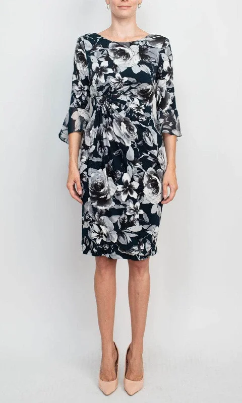 Printed Abstract Women Dress for a Modern and Artistic AppealConnected Apparel TAL47985M1 - Quarter Sleeve Floral Formal Dress