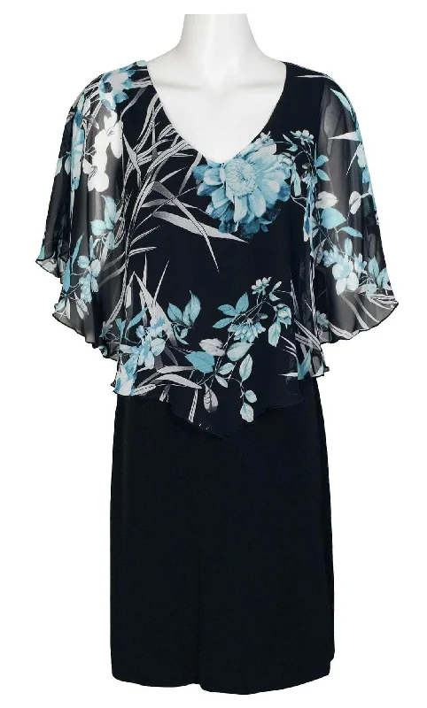 Plus Size Women Dress with a Flattering A - Line Cut for Comfort and StyleConnected Apparel TCN43080M1 - Cape Sleeve Floral Short Dress