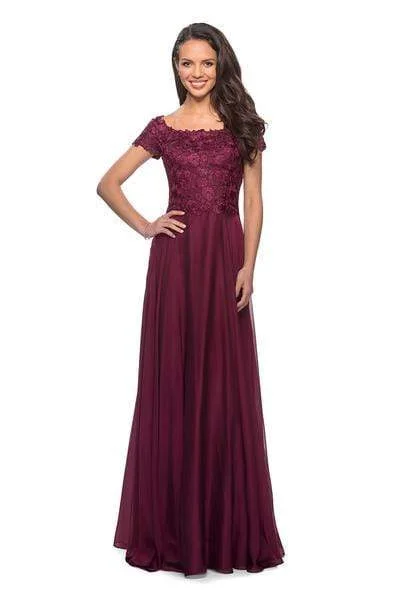 Off - the - Shoulder Women Dress for a Romantic and Feminine LookLa Femme - 26550 Lace Bateau Chiffon A-line Dress