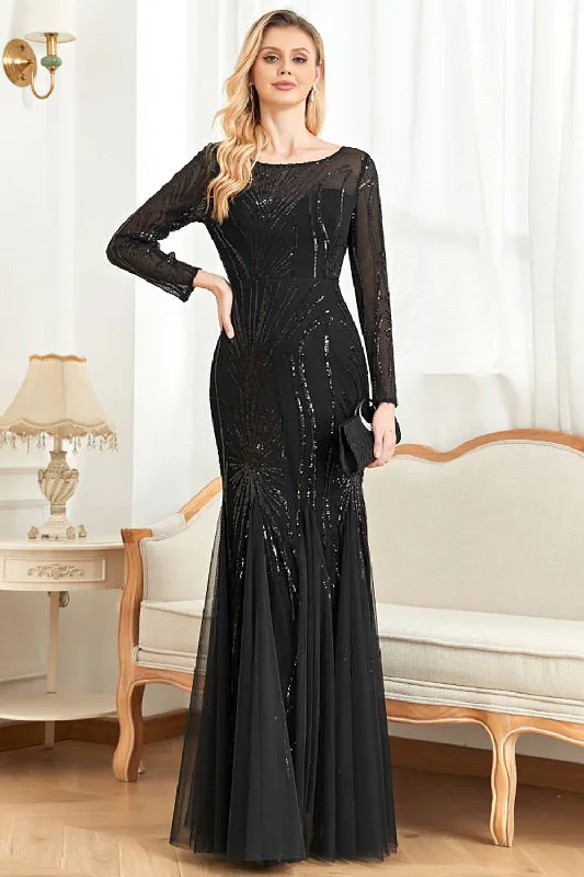 Empire Waist Women Dress to Accentuate the Bust and Conceal the WaistLong Sleeves Mermaid Sequins Formal Dress