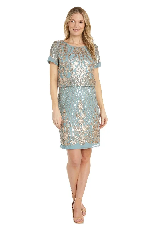 Halter Neck Women Dress to Show Off the Shoulders and NecklineR&M Richards 1109 Short Sleeve Beaded Cocktail Dress