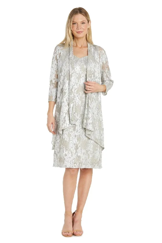 Off - the - Shoulder Women Dress for a Romantic and Feminine LookR&M Richards 1180P Short Petite Metallic Printed Jacket Dress