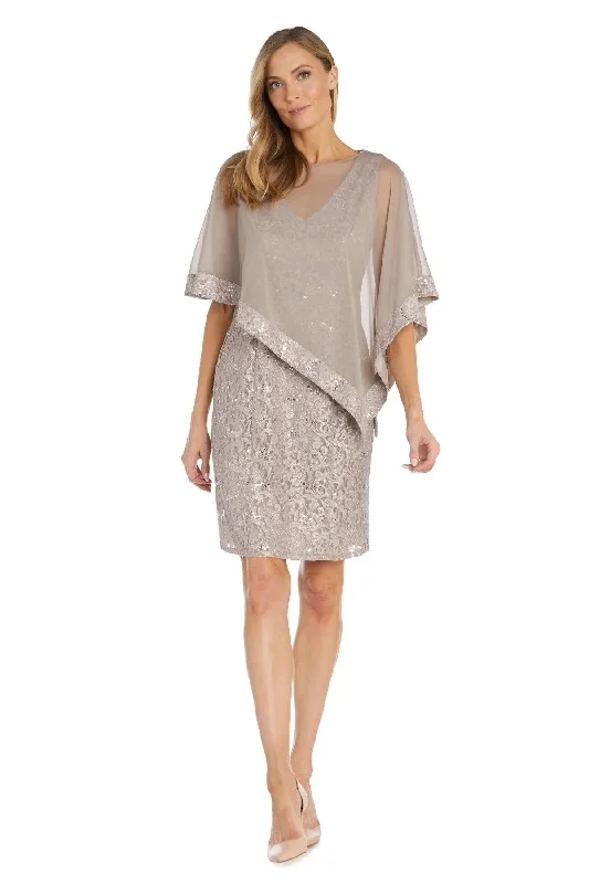 Strapless Women Dress with a Built - in Bra for Comfort and SupportR&M Richards 2857 Short Asymmetrical Lace Poncho Cocktail Dress