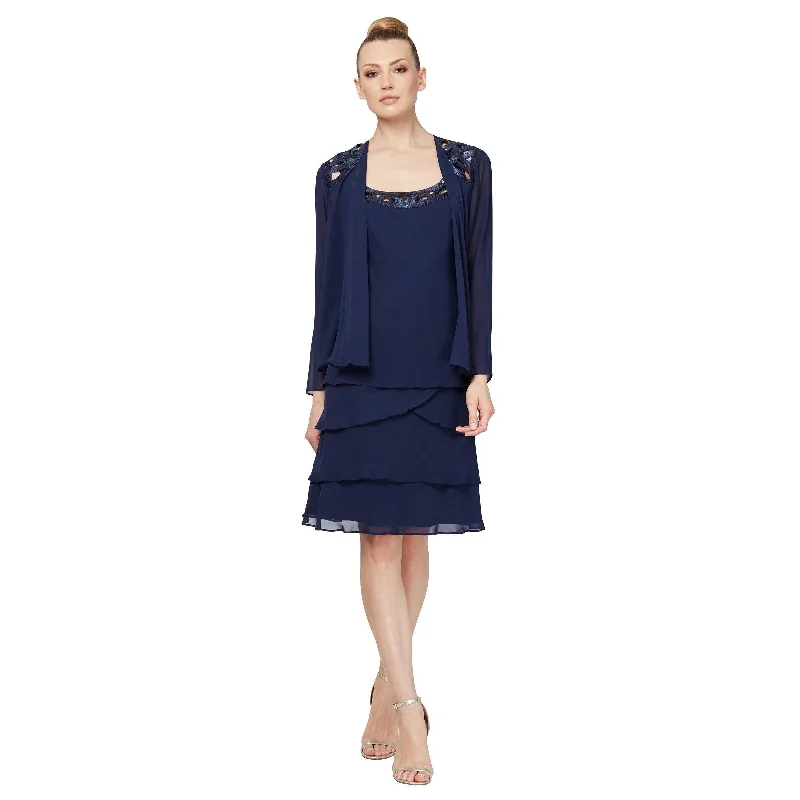 Halter Neck Women Dress to Show Off the Shoulders and NecklineSL Fashions 110692M Short Tiered Skirt Jacket Dress Sale