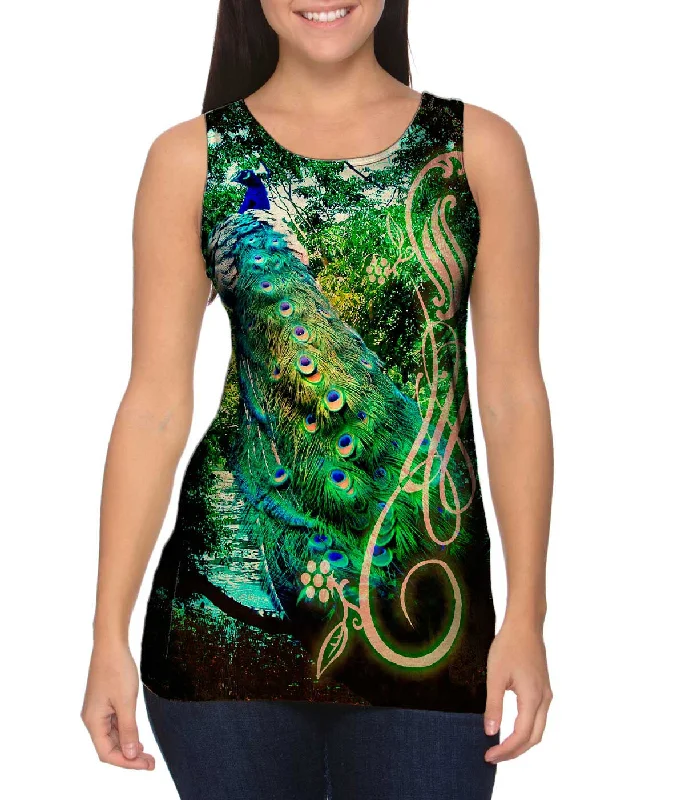 Women's Longline Tank Tops with Abstract PrintsJungle Peacock