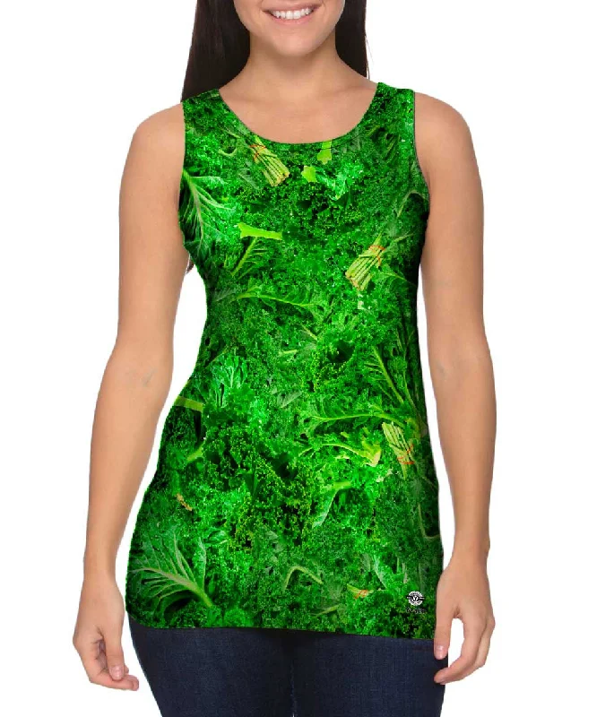 High - Neck Women's Silk Blend Tank Tops for a Luxurious FeelKale