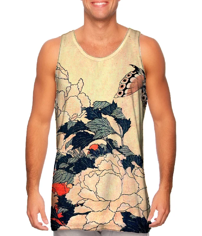 Plus Size Women's Embroidered Tank Tops in Boho StylesKatsushika Hokusai - "Peonies with Butterfly"